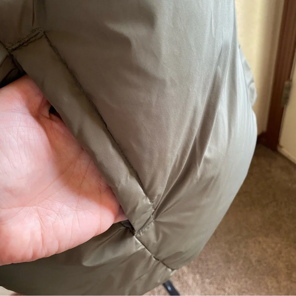 Jenni Kayne Olive Green Puffer Coat Jacket Down Filled Quilted Mid Length: XS - Picture 11 of 15